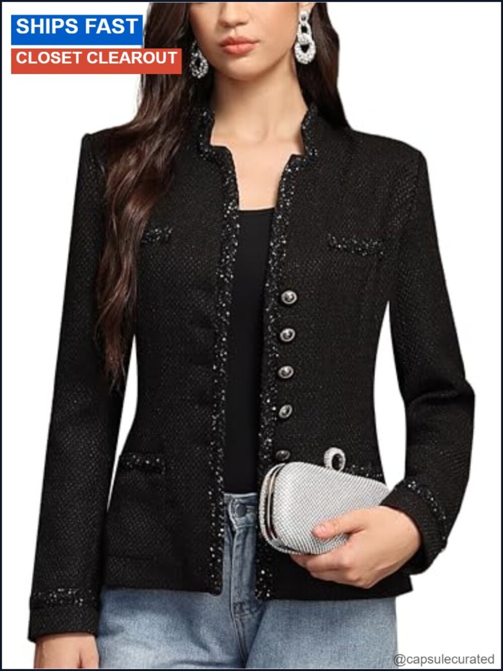 Tweed Blazer Tailored 100% Polyester Notch Lapel Workwear Women